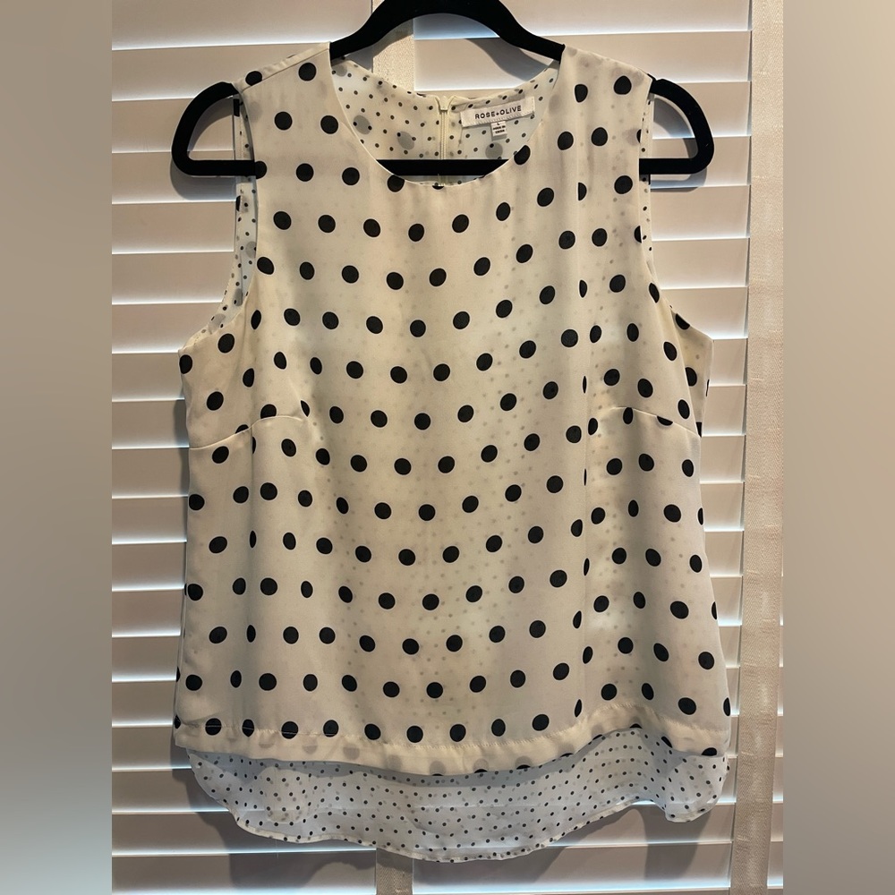 Rose + Olive Polka Dot Sleeveless Blouse, Size L